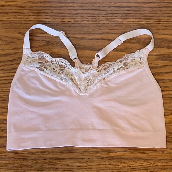 Maidenform Wireless Pretty Pink Pastel V-Neck Racerback Lace Bralette. Sz: L - Picture 6 of 8